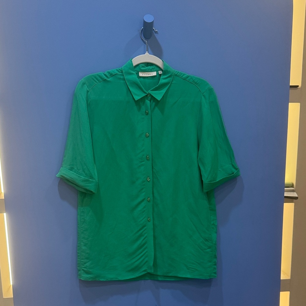 Green linen blend blouse